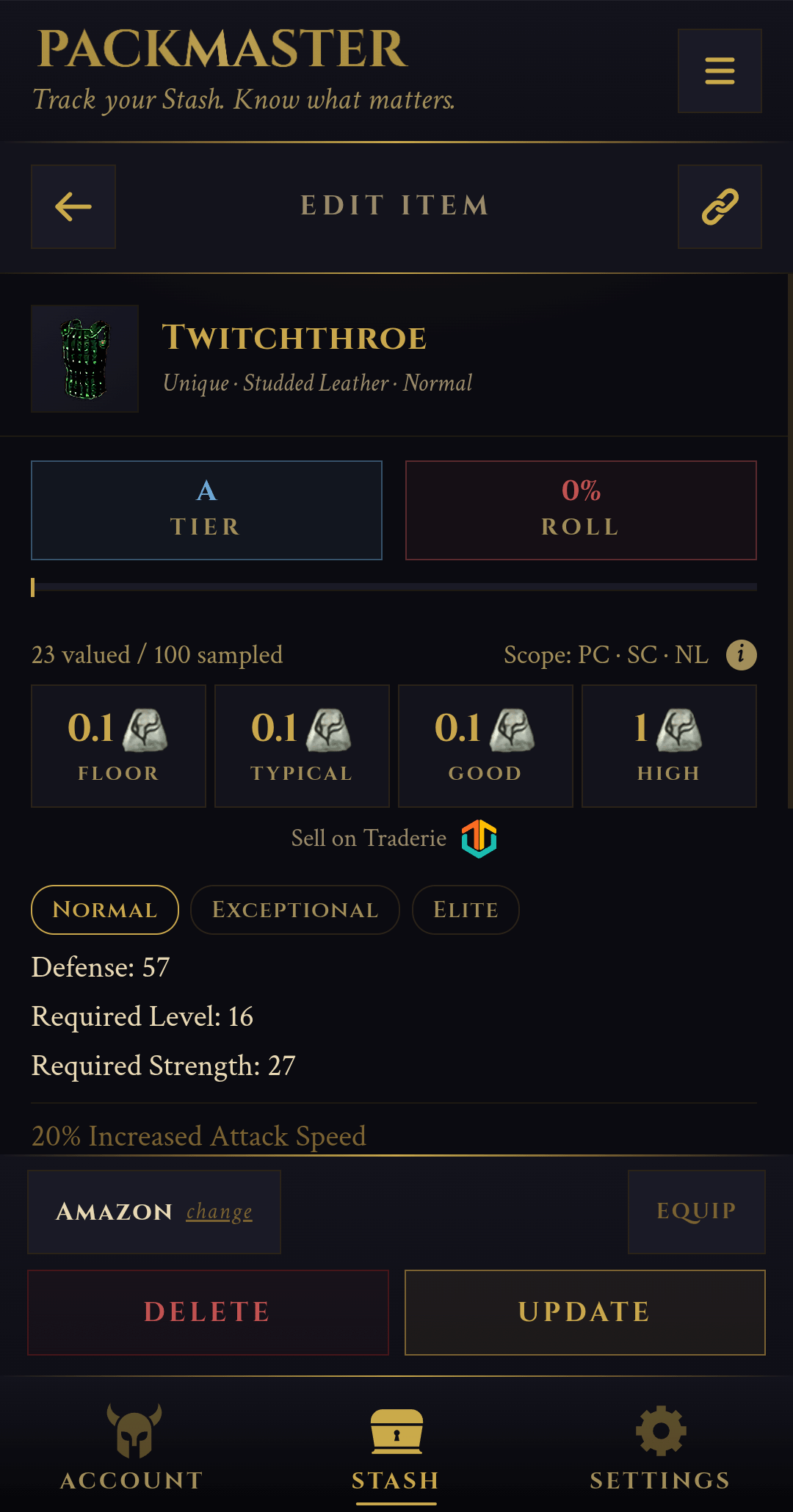 Packmaster reads the stats and scores the roll automatically